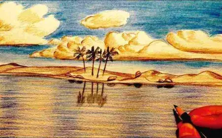 رسم مناظر طبيعية بالالوان الخشبية